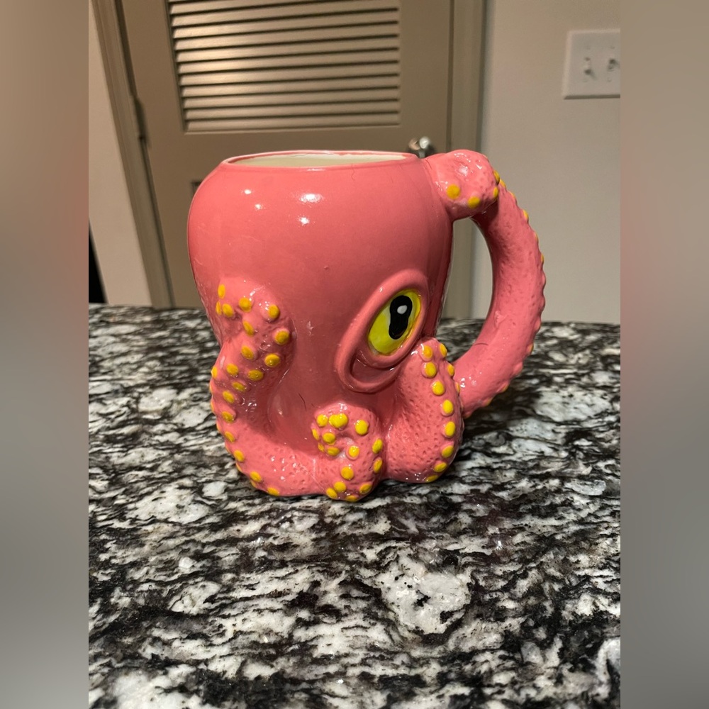 Pink Octopus Mug with Yellow Accents